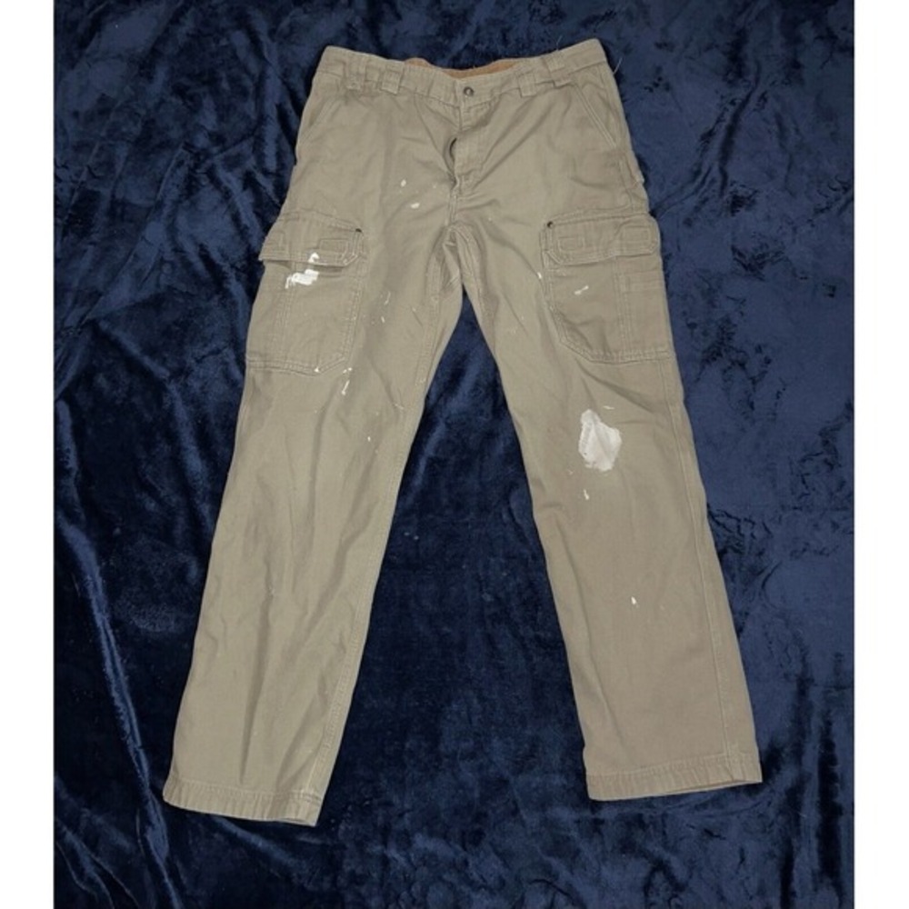 Duluth Trading Pants Mens 37x34 Beige‎ Khaki Cargo Thick Canvas Pockets Workwear